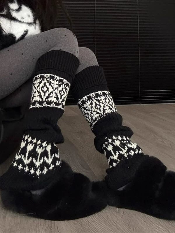 Nordic Pattern Ribbed Leg Warmers - Cozy Kawaii & Fairy Kei Accessory, 6 Colors