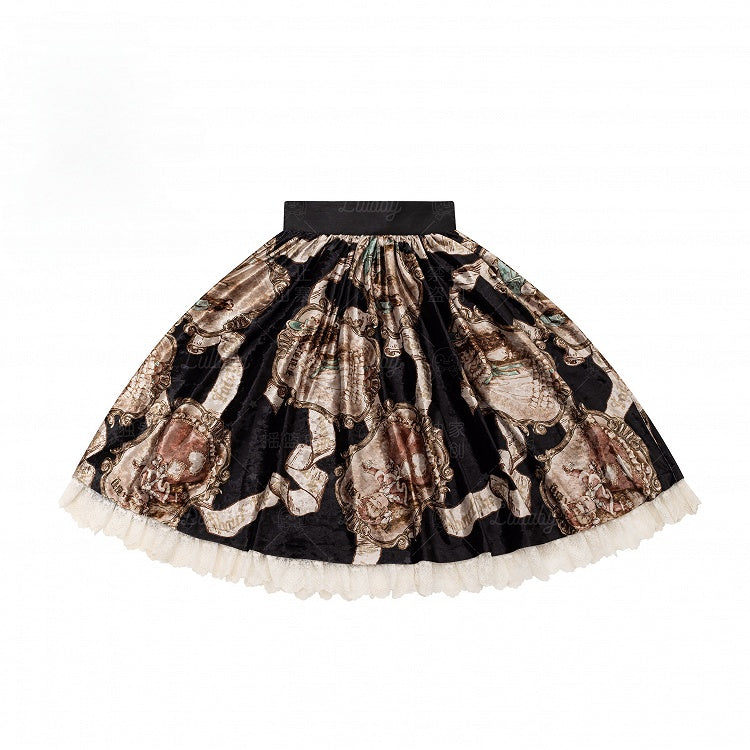 Black Baroque Print Skirt Lolita Elegant Classic