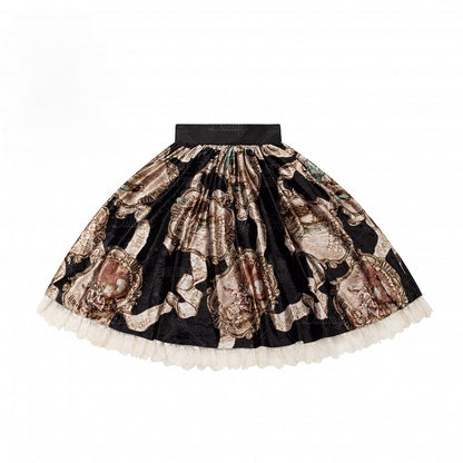 Black Baroque Print Skirt Lolita Elegant Classic
