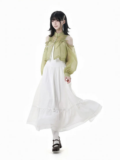 Weißes Unterkleid mit Schleifendetails, kurze/lange Version