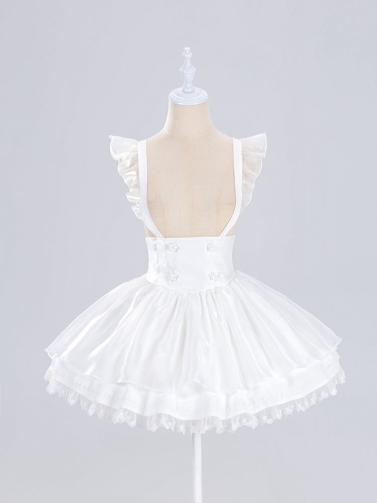 White Star Buttons High Waist Tenshi-kai Skirt with Flutter Shoulder Straps - DevilInspired Exclusive Collection