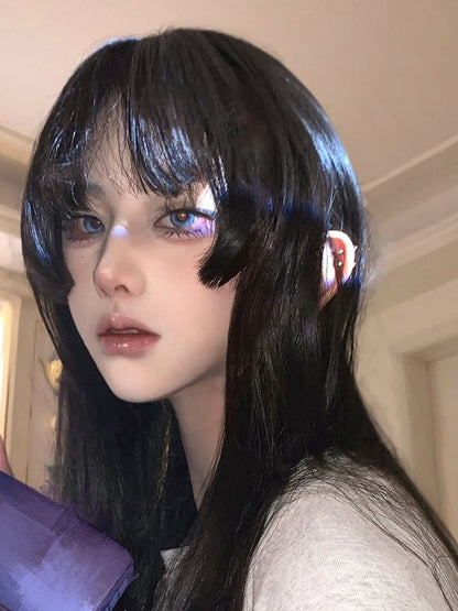 ブラックプリンセスカットロングストレート合成ウィッグ