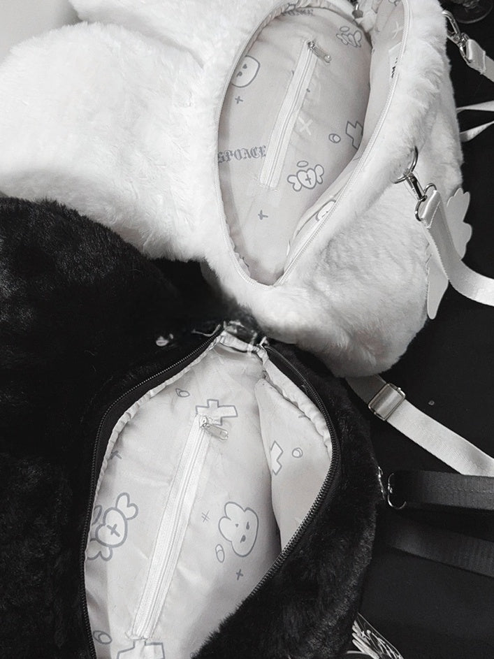 Eye Black White with Design Bendable Heart Patch Kawaii Ears / Bunny Plush Backpack