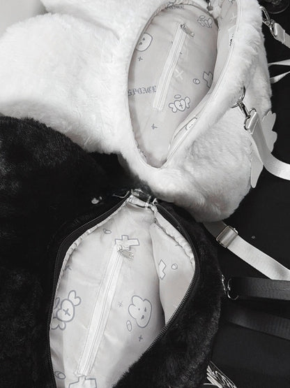 Eye Black White with Design Bendable Heart Patch Kawaii Ears / Bunny Plush Backpack