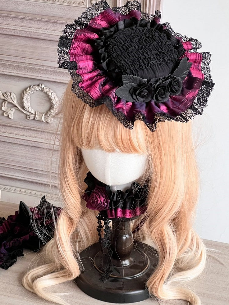 and Embellishments with Hat Lace Gothic Rose Ruffled Black Mini Purple Lolita