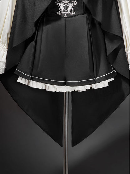 Waist Ouji Overall Black Waistcoat Bunny + Shorts Split-Tail High Lolita Hooded Ear Shirt