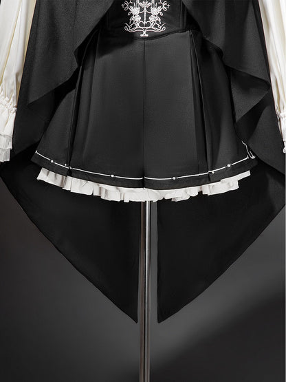 Black Bunny Ear Hooded Outfit Set with Waistcoat & Shorts - Xiong Dou Jiang