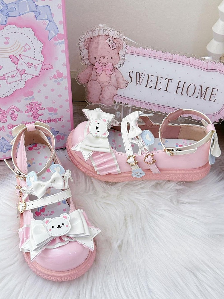 with Theme Sole PU Mary  Sweet Pink 3cm Janes Lolita Bear Flat -