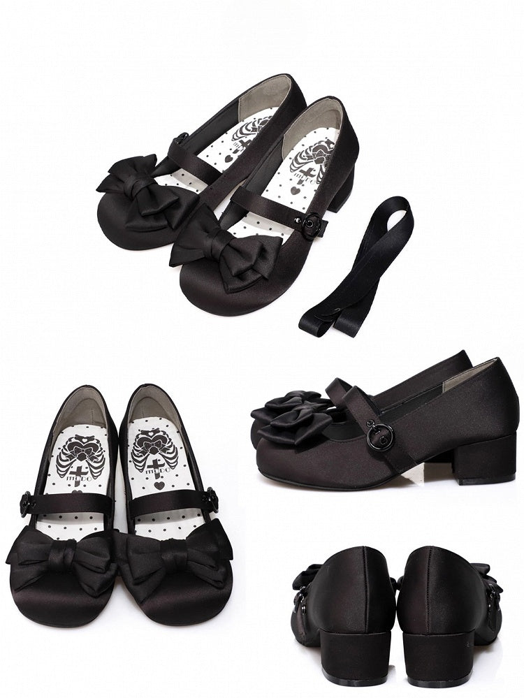 Bow Lolita Mary Top - Shoes Lace-up Ankle Round Elegant Black at Toe Jane
