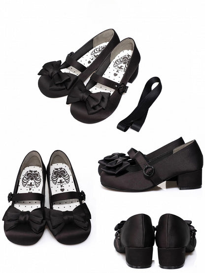 Bow Lolita Mary Top - Shoes Lace-up Ankle Round Elegant Black at Toe Jane
