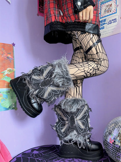 Y2K Butterfly Applique 25CM Shaggy Leg Warmers