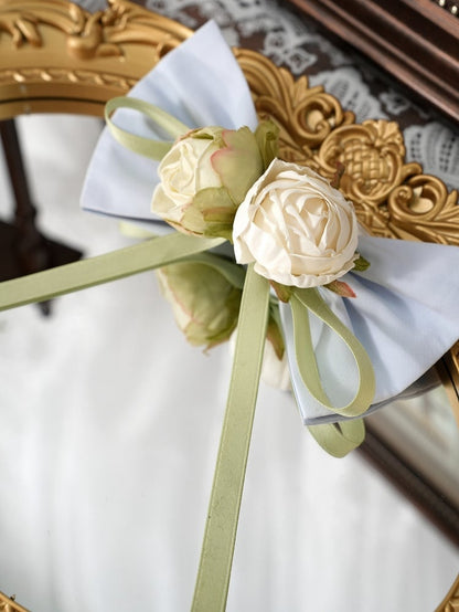 Teal & Green Frilled Headband with Flower Bow Hairpin - Moonlight Dream