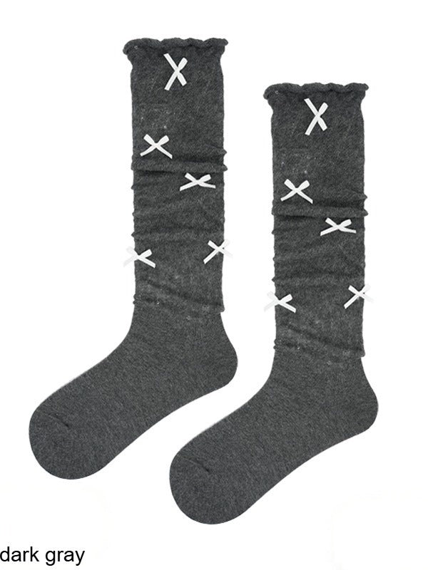 4-Color Striped Ruffled Calf Socks with Bow Detail - ModaSwings