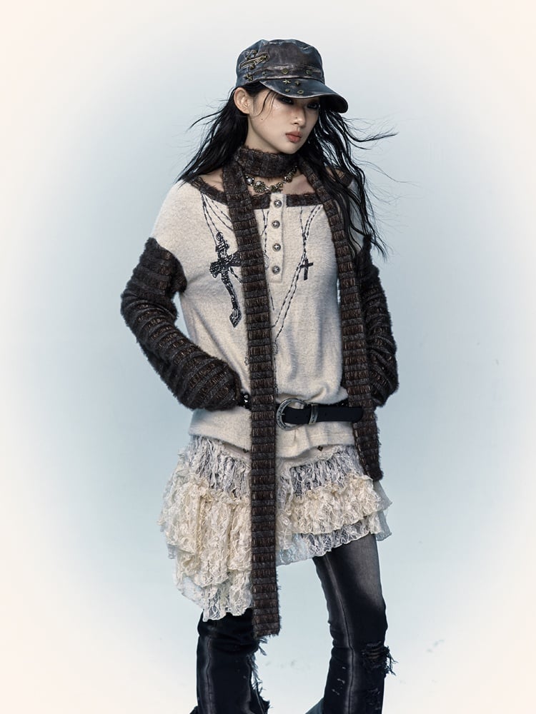 Off-Shoulder Cross Apricot Top mit Schal