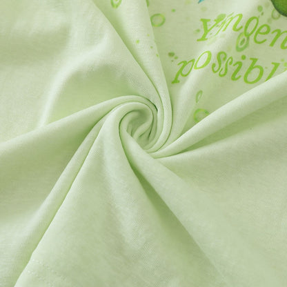 Green/White Breathable Long-Sleeve Top with Green Apple Print