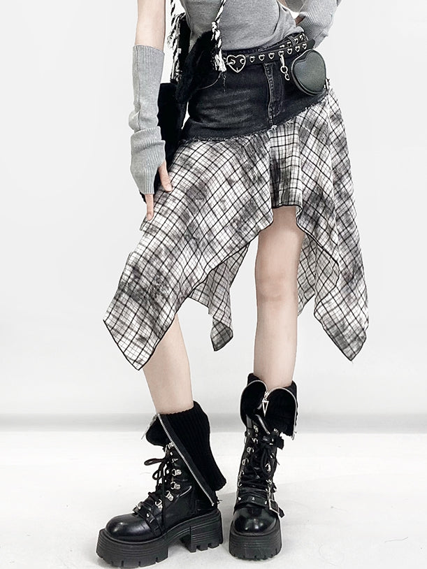 Kariertes Taschentuch SchwarzWeiß Y2K Muster Rocksaum