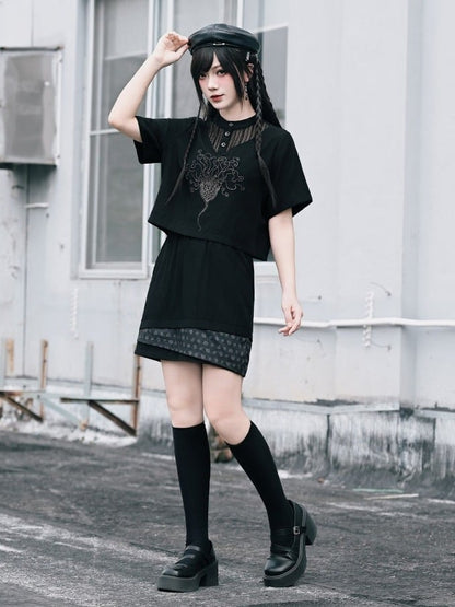 Gothic Asymmetric Layered Patch Skirt with Shell Motif - Quirky Hut