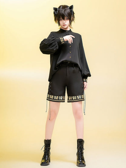 Embroidery Black Style Ouji Shorts Straight-leg Egyptian Lolita