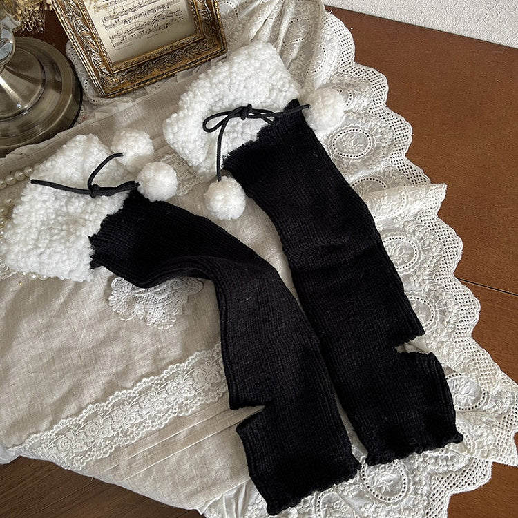 Warmers Ribbed Leg with Cuff Mid-Calf Sherpa Pom-Poms
