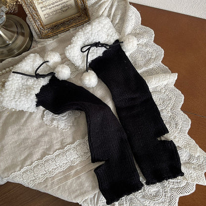 Warmers Ribbed Leg with Cuff Mid-Calf Sherpa Pom-Poms