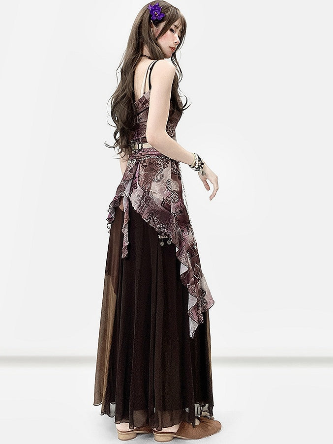 Design Print Millard Fashion Asymmetrischer Saum Lila + Kleid Cami