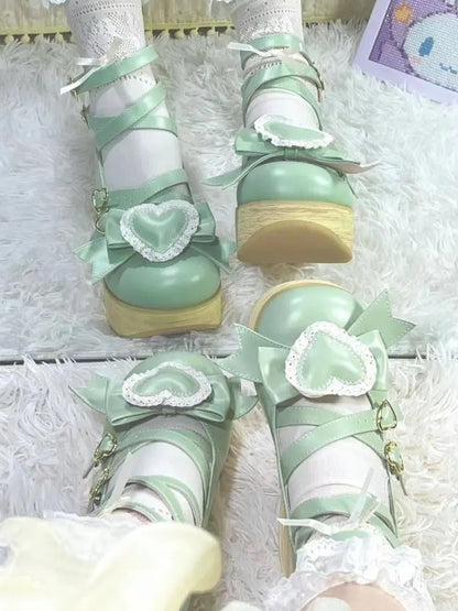 Lolita - Sweet Greaa Platform Green 6.5cm Janes Mary Crisscross Design