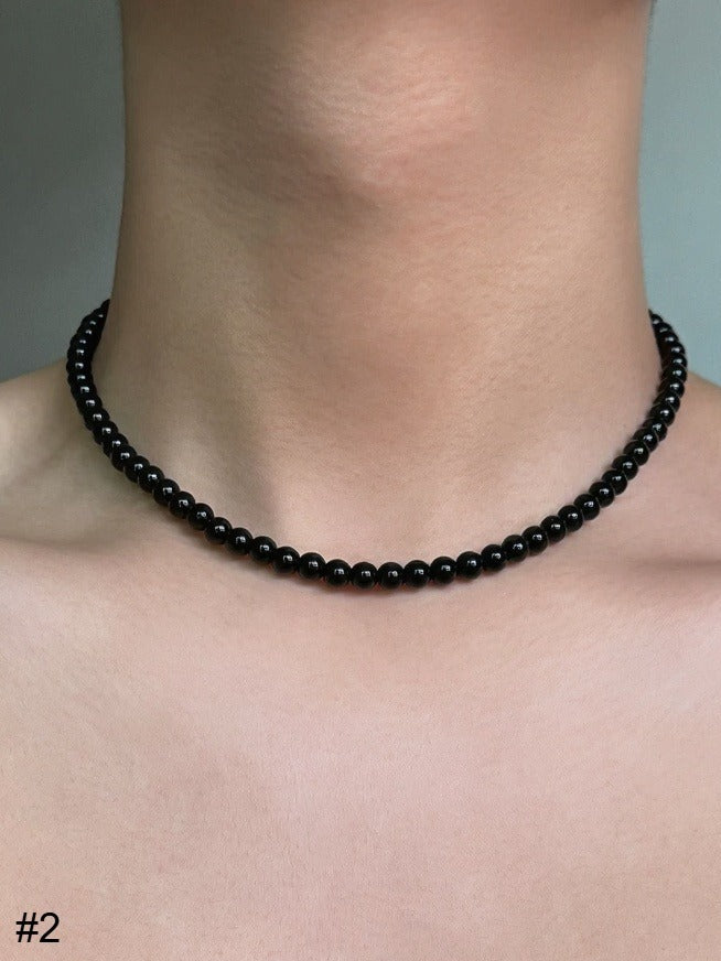 Black Minimalist Beaded Necklace - YSHXS