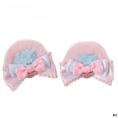 Lolita Hairclip/Hairband/KC/Mini Pink Plush Sweet Blue Bear Hat Bowknot Ear