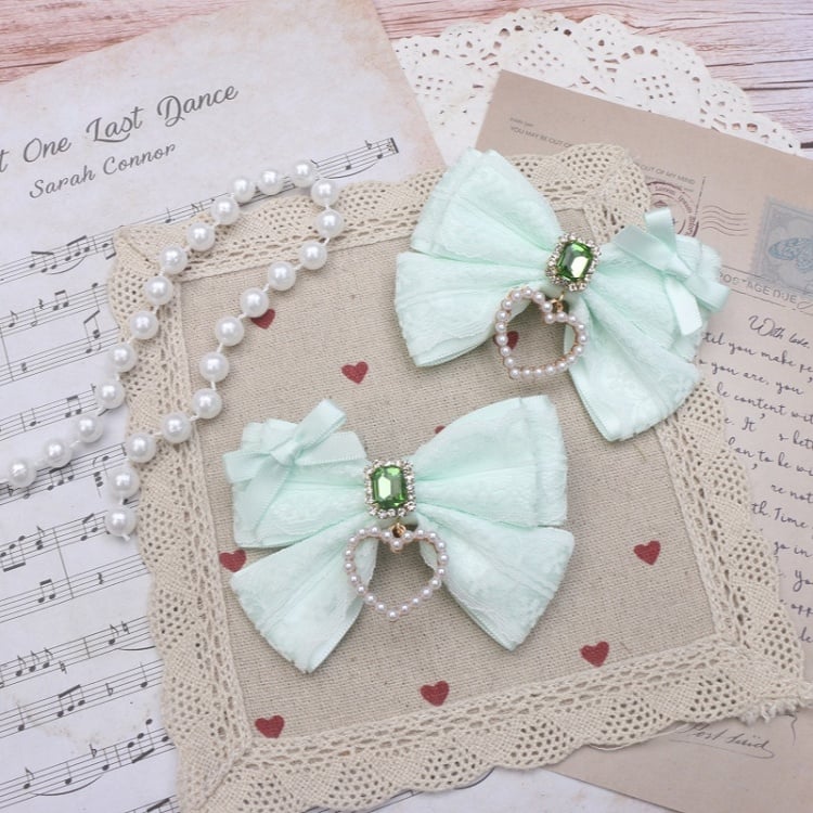 Bowknot Lace Hairclip Options Jirai Color Heart 9 Rhinestone Kei Charm