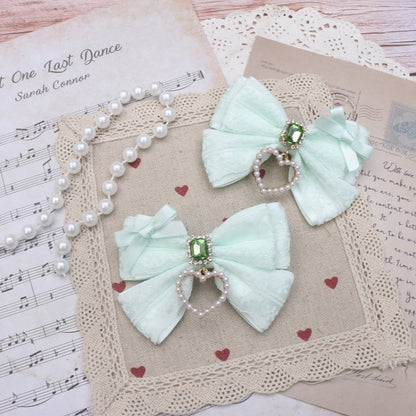 Bowknot Lace Hairclip Options Jirai Color Heart 9 Rhinestone Kei Charm