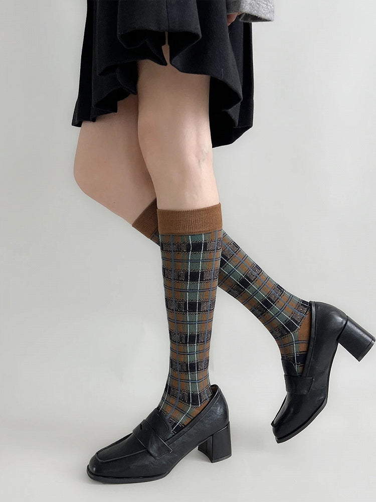 Retro Calf (5 Colors) Plaid Socks British