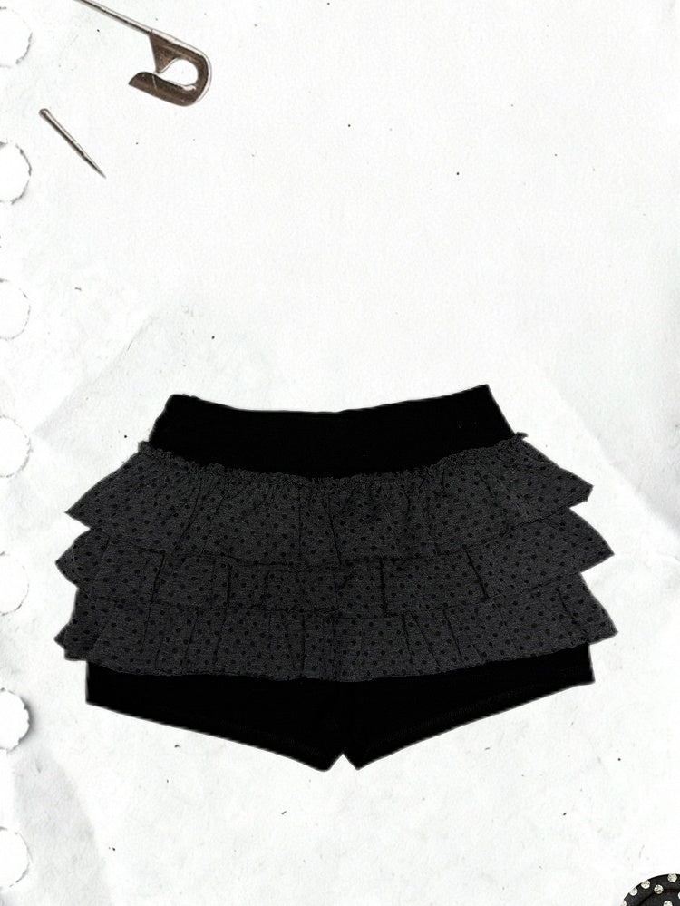 Black Tiered Dot Ruffles Pull-On Grey Polka - Design Skort