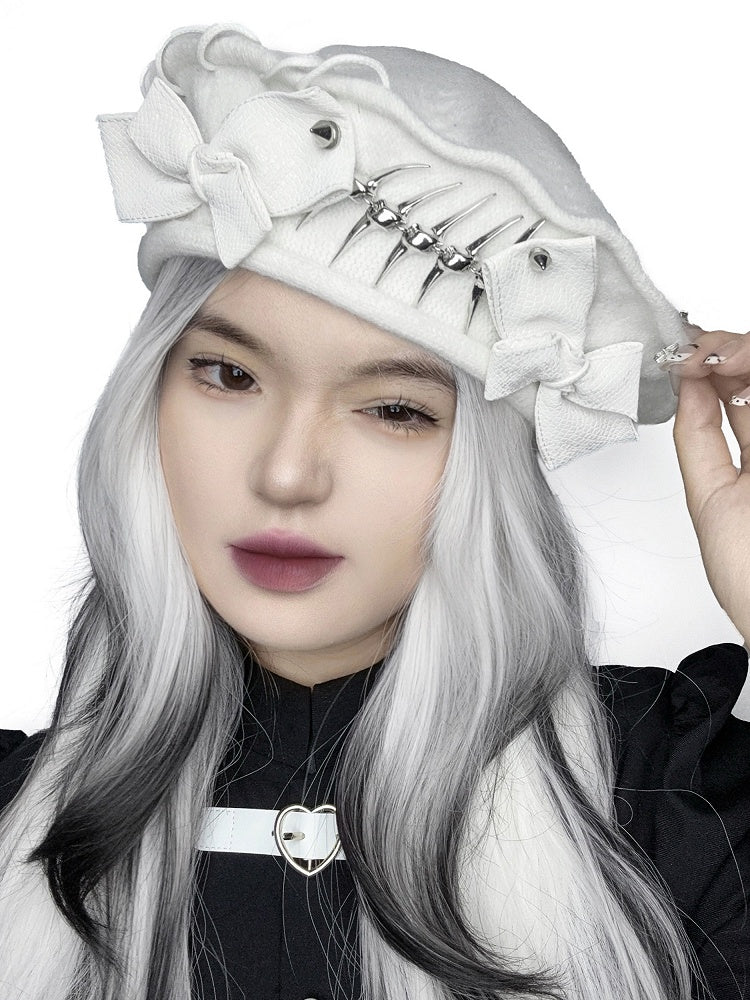 Bows White Fish Beret Bone Metal Goth