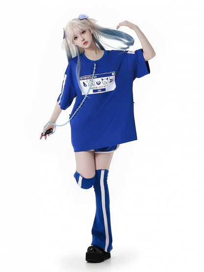 Colorblock Design Leg Warmers White and Blue