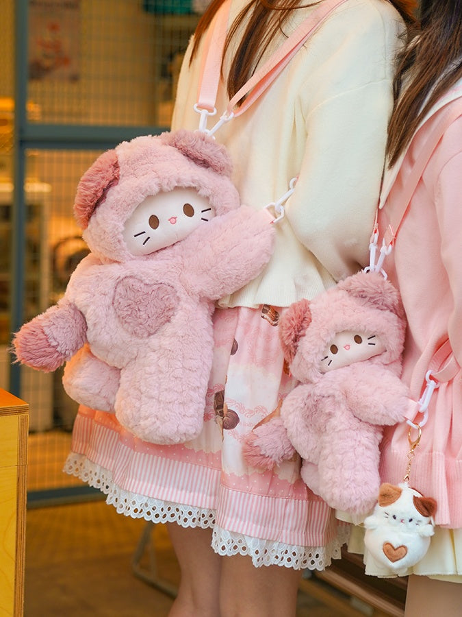 Pink Cute Kitty-shaped Plush Backpack Small/Middle/Large Size