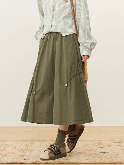 Drawstring with Design Vintage Green Shirt Silhouette A-Line