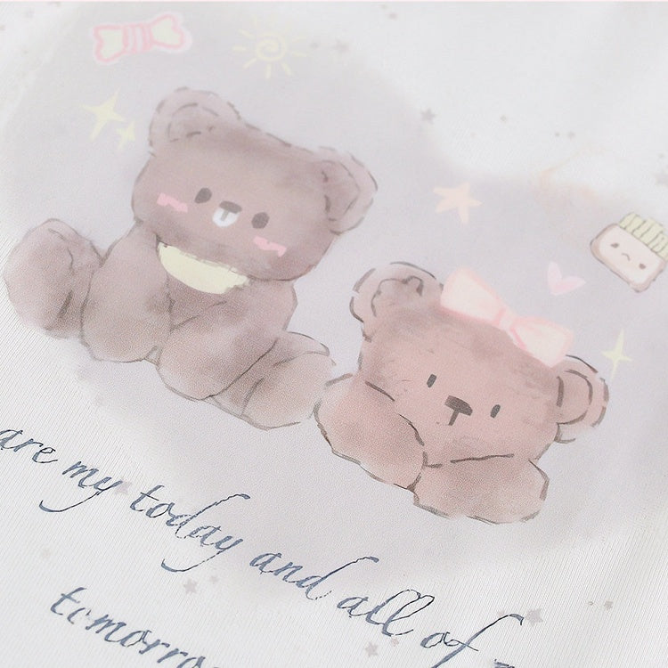 Beige Bear Print Peter Pan Puff Top - serendipity