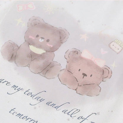 Beige Bear Print Peter Pan Puff Top - serendipity