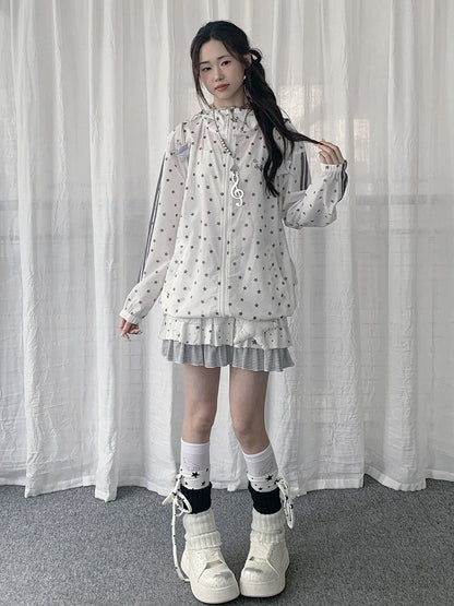 White Star-Print Hooded UV-Protective Jacket