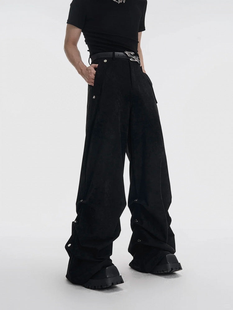 Details Stud in Pants Men's with Wide-leg Black Suede