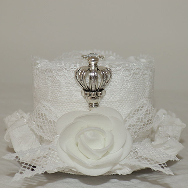 トリムクラウンハット ホワイト装飾デザイン レース 蝶結び 花柄 ミニディテール