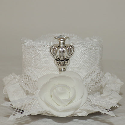 トリムクラウンハット ホワイト装飾デザイン レース 蝶結び 花柄 ミニディテール