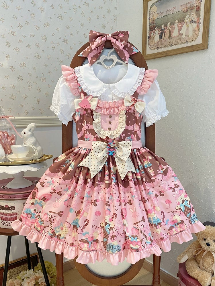 Coffee Bowknot Lolita Sweet Hairclip Pink and