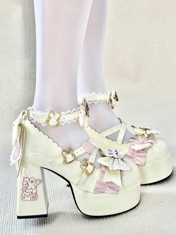 with Themed Details Mary Bunny Bow Lolita Off-white Sweet Heel Janes 11cm