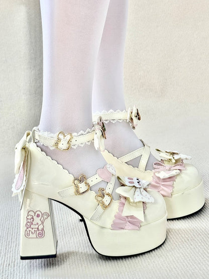 with Themed Details Mary Bunny Bow Lolita Off-white Sweet Heel Janes 11cm