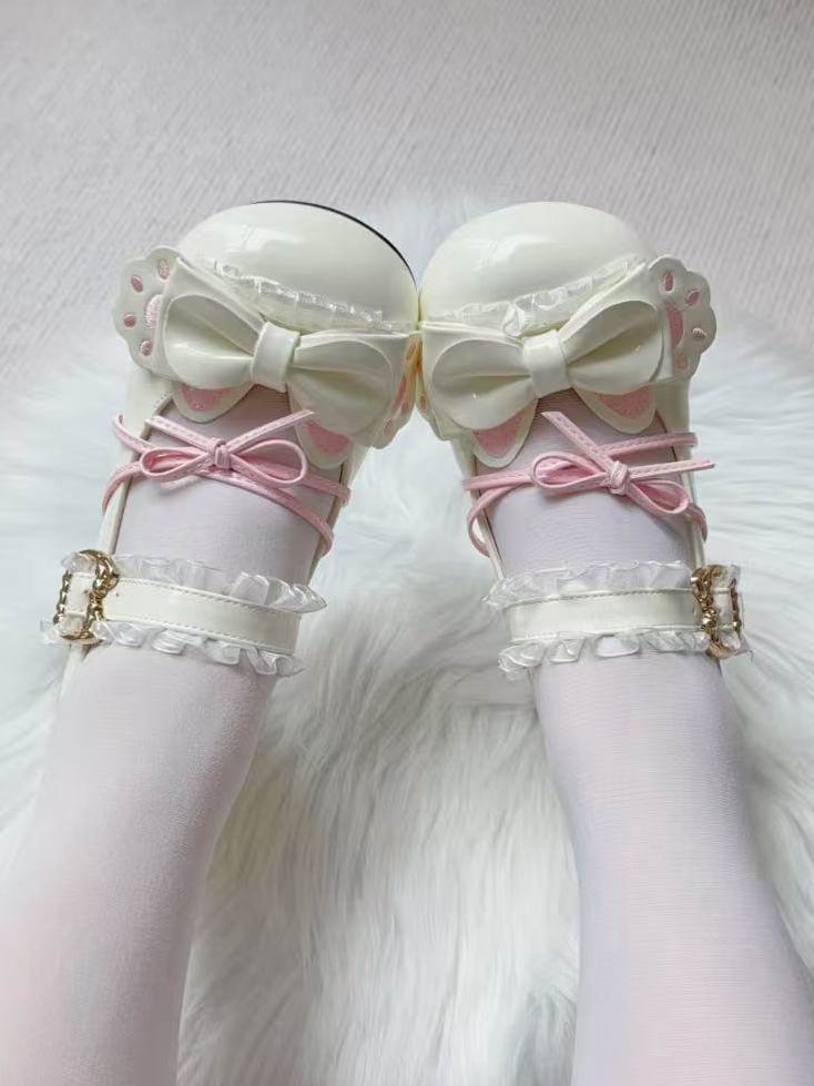 in Mid-heeled Shoes Design Sweet Bow Cat-paw Decor Round-toe Lolita