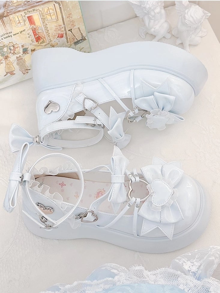 in Mary Blue with PU Decor Janes Platform Heart