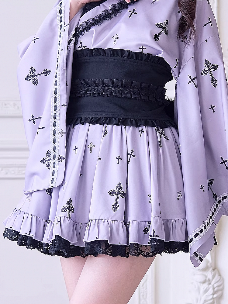 Lila Kreuzdetails Kei Lace High Gothic Print Rock: Taille Jirai und