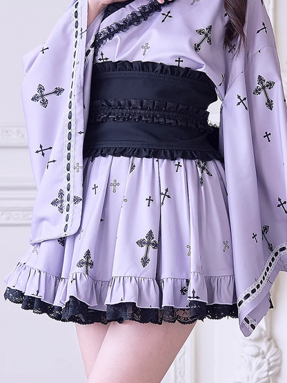 Lila Kreuzdetails Kei Lace High Gothic Print Rock: Taille Jirai und