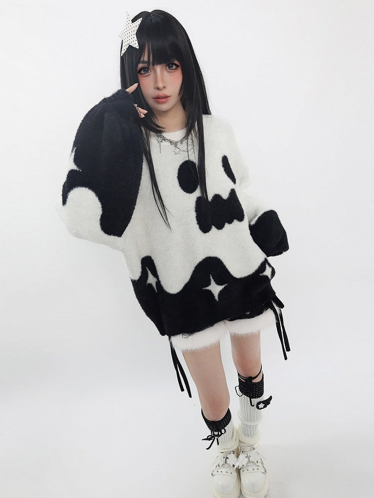 Oversized Ghost-Inspired Sweater in White & Black - Catwish